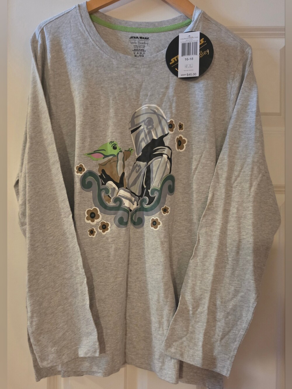 Women's Vera Bradley Star Wars Grey Long Sleeve Tee with The Mandalorian & Grogu